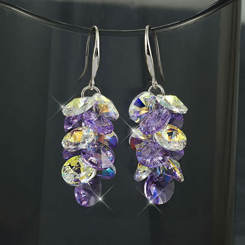 Wholesale S925 Silver Needle Artificial Crystal Light Purple Tassel Earrings